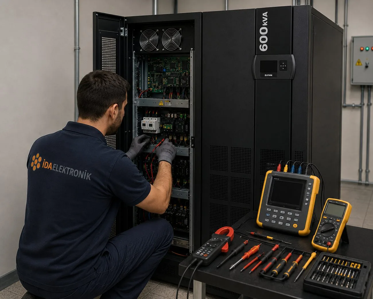 İDA Elektronik teknisyeni UPS arıza onarımı yaparken